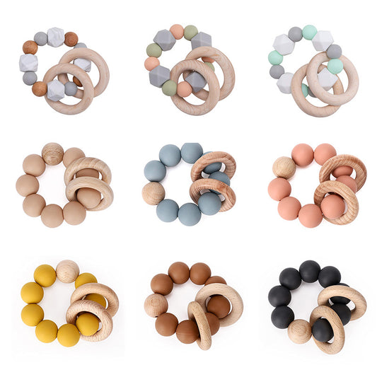 Wooden Beech Teething Ring Baby Teether Toy for 6 Months and Up