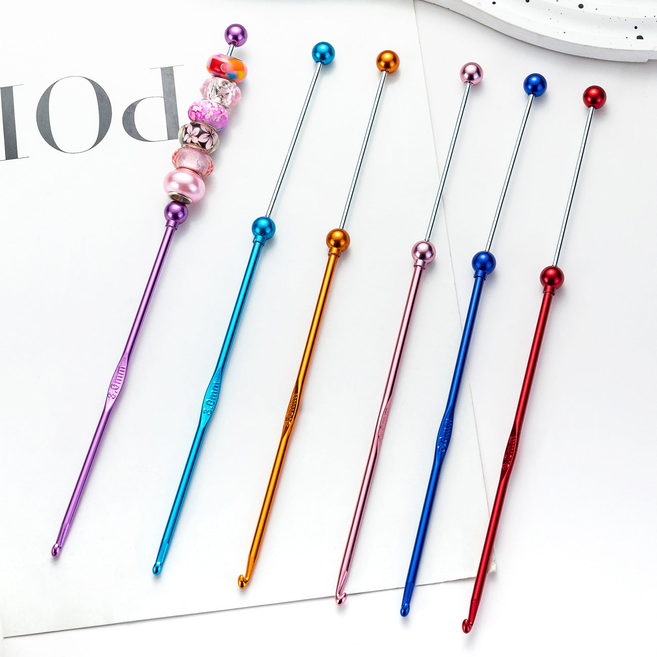 Beadable Crochet Hooks Metal DIY Craft Tool 3.0mm-6.0mm Sizes