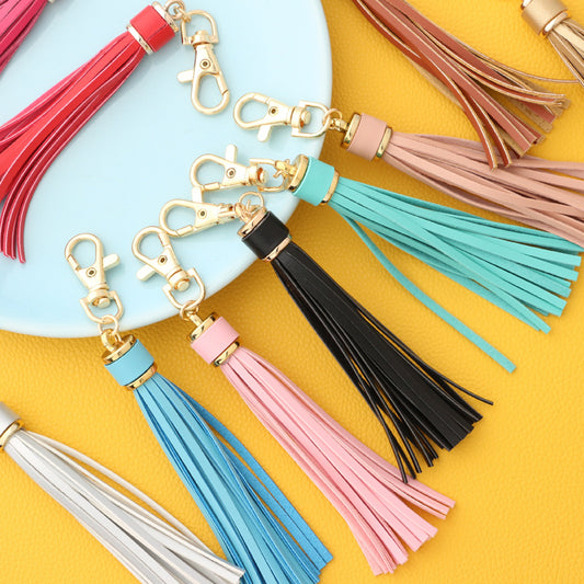 PU Leather Tassel Keychain with Buckle Charm for Women