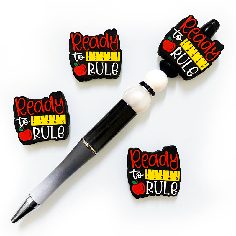 20Pcs Silicone Focal Beads Teacher Apple Ruler Printed Text Design 4