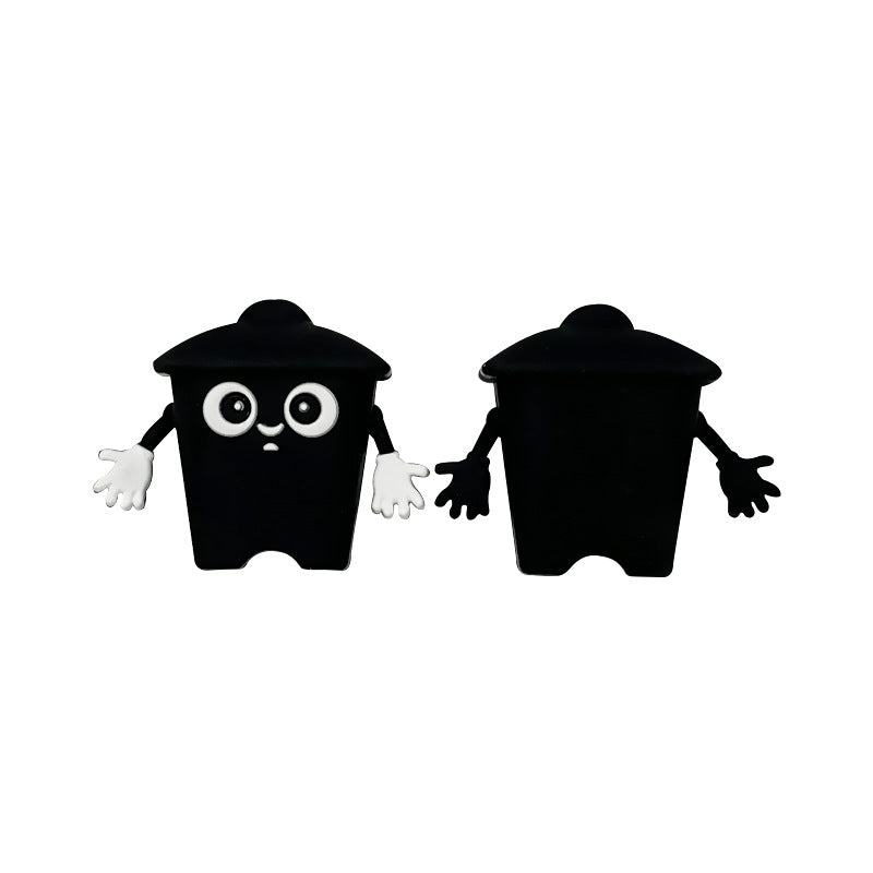 Silicone 3D Focal Beads Black Trash Can Front Facing with White Hands 3