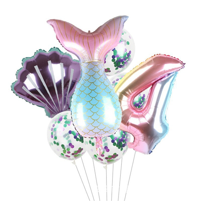 Mermaid Tail Foil Balloon Set Birthday Party Decoration 7Pcs 7