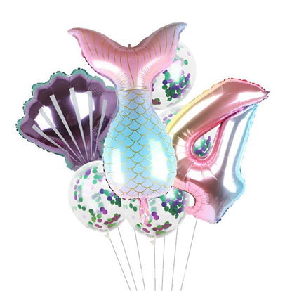 Mermaid Tail Foil Balloon Set Birthday Party Decoration 7Pcs 7