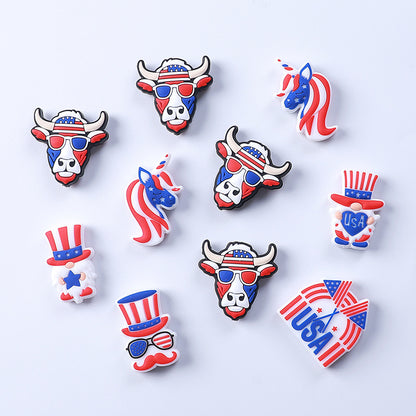 20pcs Silicone Focal Beads Independence Day Theme USA Flag and Character Designs 2
