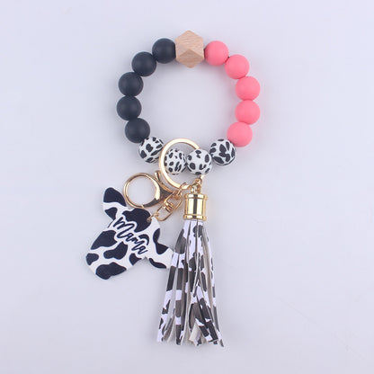 Western Cow Silicone Bead Wristlet Keychain with Mama Charm 13
