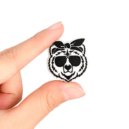 20pcs Silicone Focal Beads Tiger Head Wearing Sunglasses 3