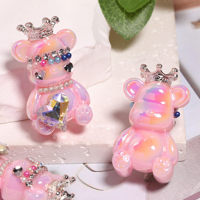 5pcs 22x38mm Crown Bear Acrylic Beads Rhinestone Embellished 7