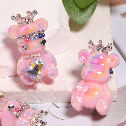 5pcs 22x38mm Crown Bear Acrylic Beads Rhinestone Embellished 7