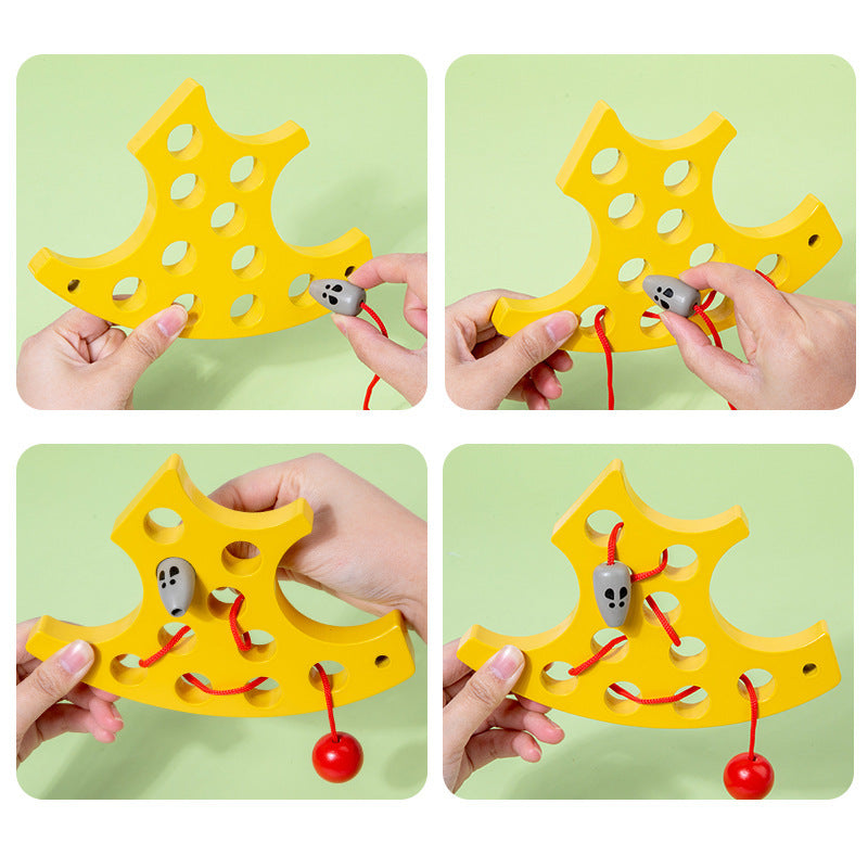 Wooden Cheese String Montessori Toys Educational Toy 5