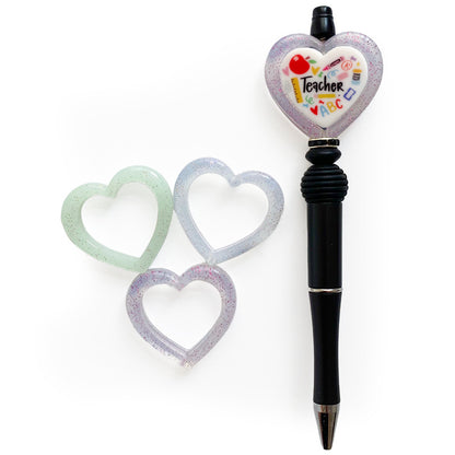 10pcs Circle Love Heart Silicone Beads Glitter Finish 2