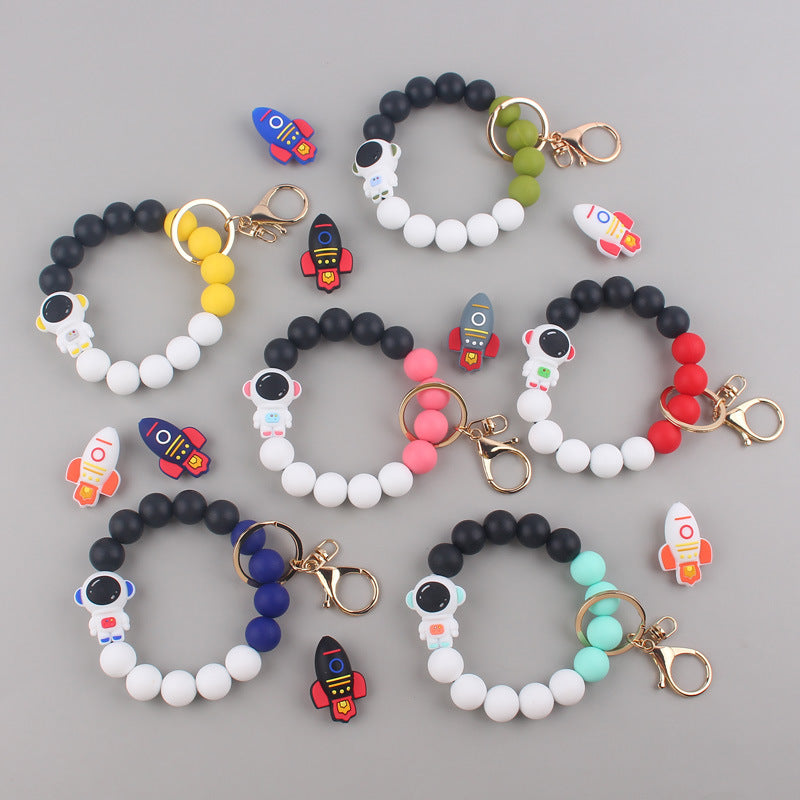 Astronaut Silicone Bead Wristlet Keychain with Key Ring