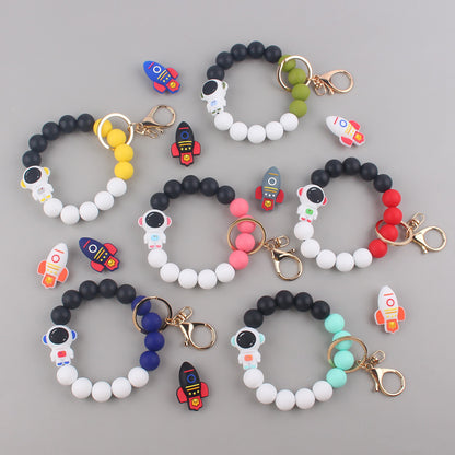 Astronaut Silicone Bead Wristlet Keychain with Key Ring