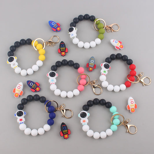 Astronaut Silicone Bead Wristlet Keychain with Key Ring