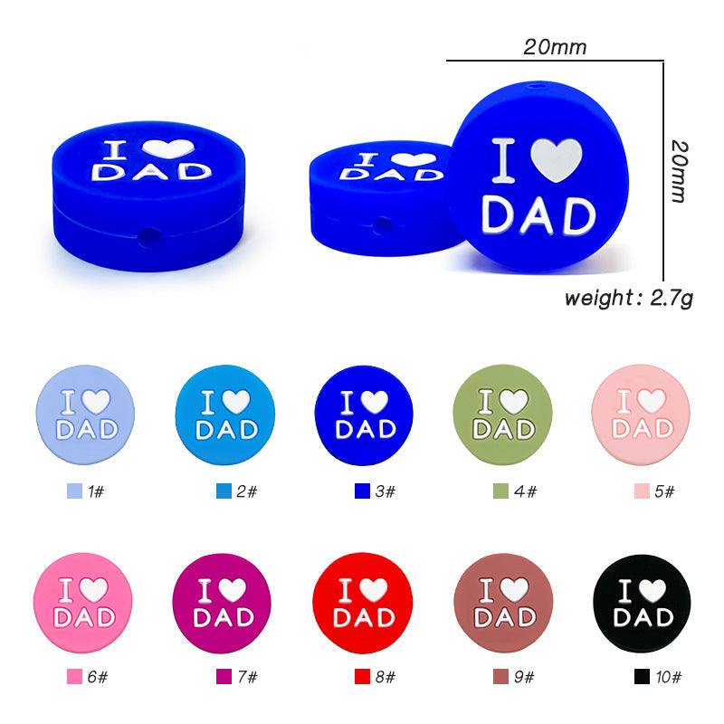 20pcs Silicone Focal Beads I Love Dad Printed Text 3