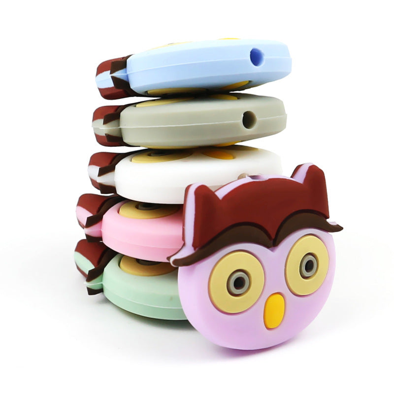 Silicone Focal Beads Cute Owl Front Facing Design 2