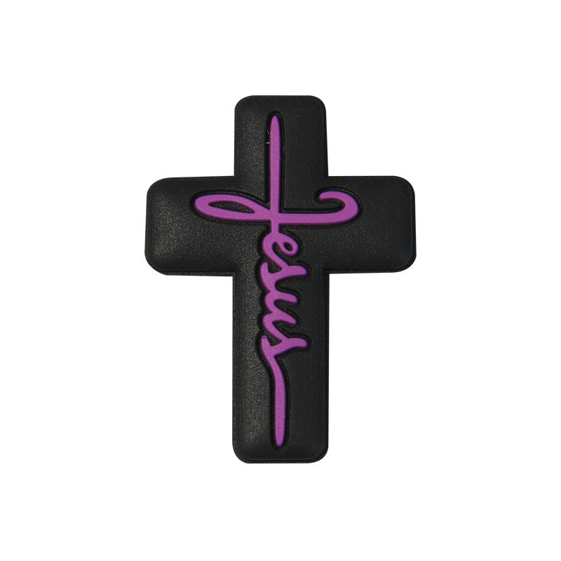 20pcs Silicone Focal Beads Jesus Cross Printed Text Design 4