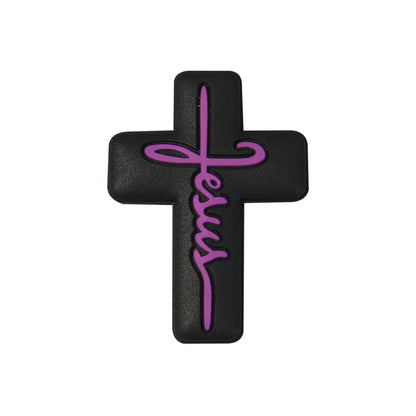 20pcs Silicone Focal Beads Jesus Cross Printed Text Design 4