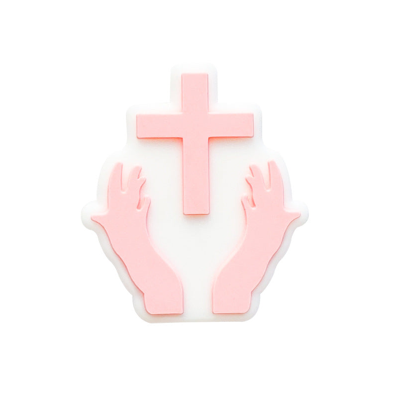 20pcs Silicone Focal Beads Pacifier Chain Hands Holding Cross 7