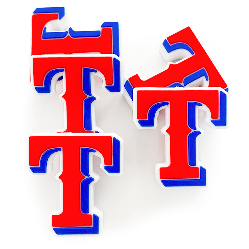 20Pcs Silicone Focal Beads English Letter T Red Blue Outline 4
