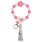 Flower Silicone Bead Wristlet Keychain with PU Leather Tassel 8