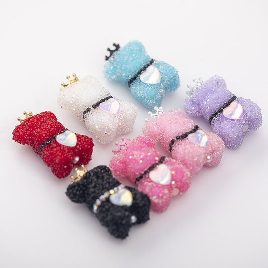 10pcs Sugar Crown Bear Rhinestone Focal Beads Large and Small