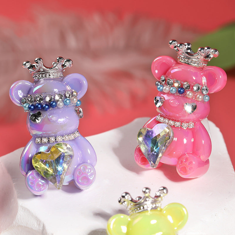 5pcs 22x38mm Crown Bear Acrylic Beads Rhinestone Embellished 2