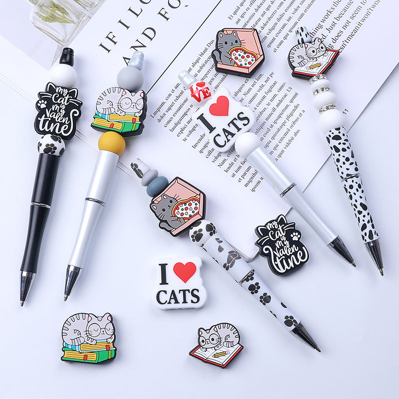 Silicone Focal Beads Cat Theme I Love Cats Text Design 4