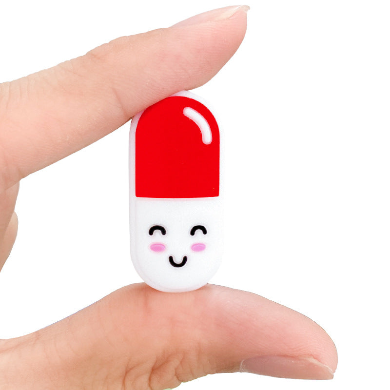 20Pcs Silicone Focal Beads Pills Capsule Smiling Face Design 4
