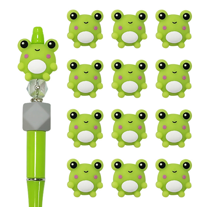 20Pcs Silicone 3D Focal Beads Frog Smiling Face Front Facing