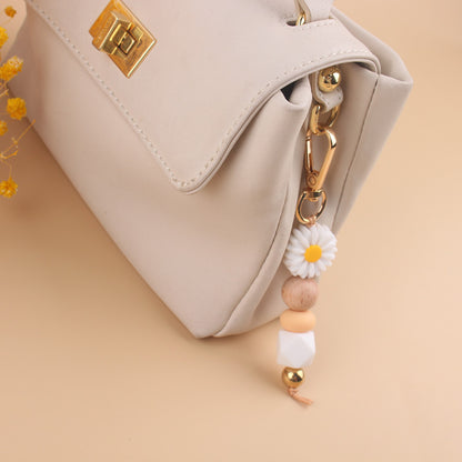 Daisy Silicone Bead Keychain with Wooden Round Bead Charm 4