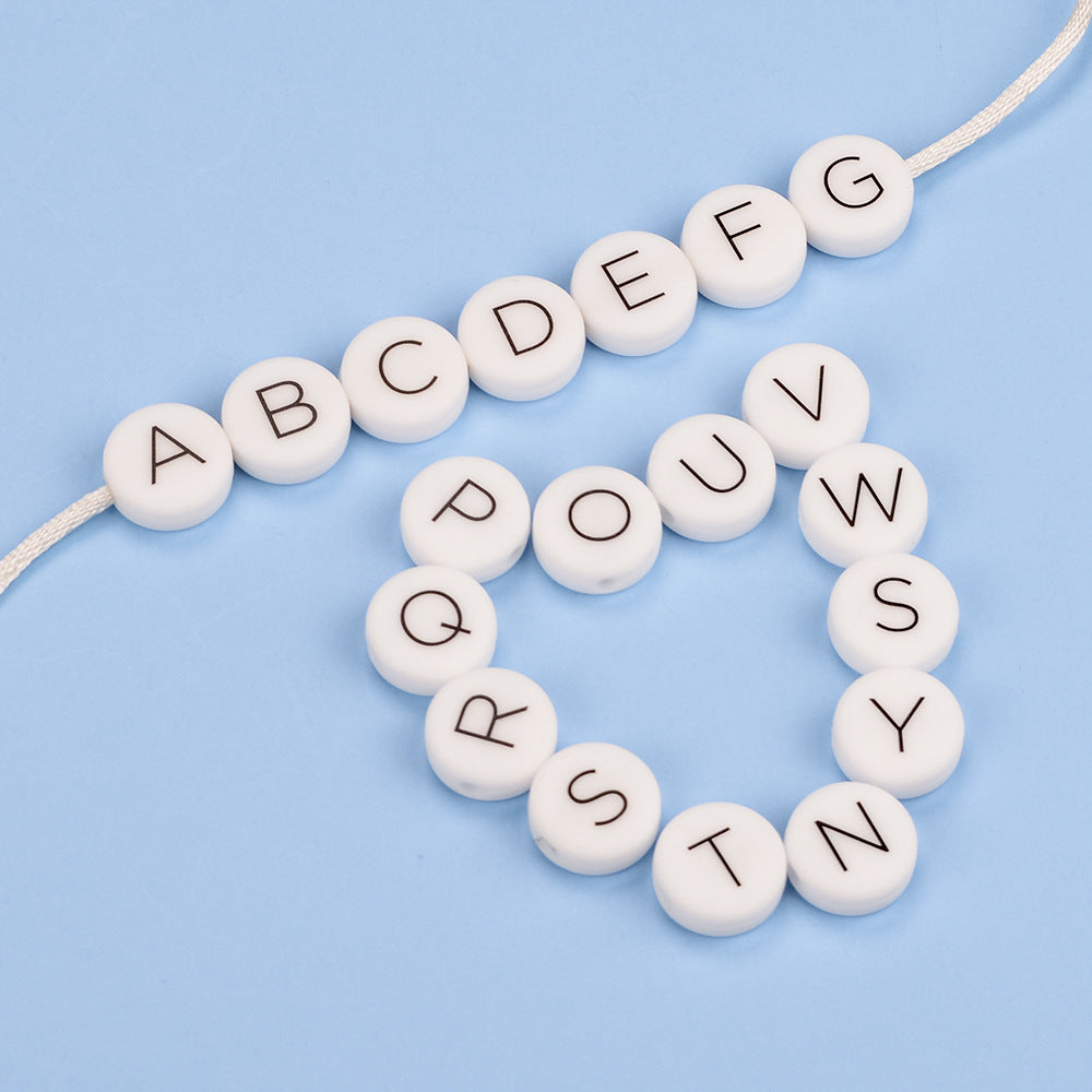 20pcs 12mm Silicone Letter Beads Alphabet Flat Round Single Letter