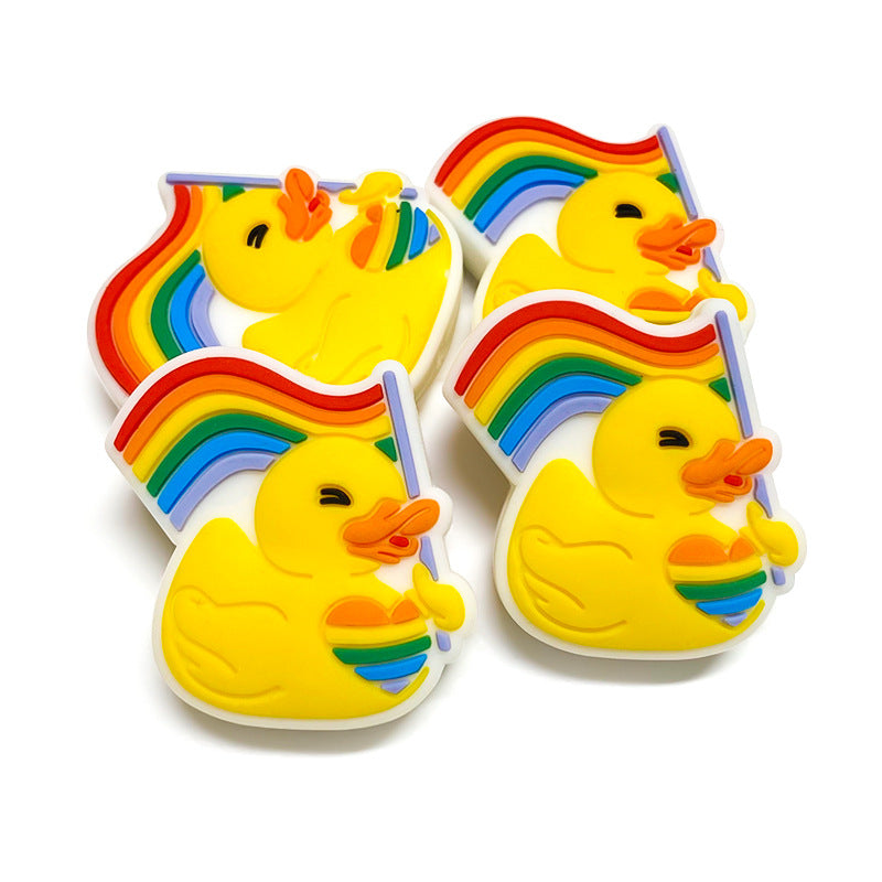 20Pcs Silicone Focal Beads Rainbow Red Flag Holding Heart Yellow Duck