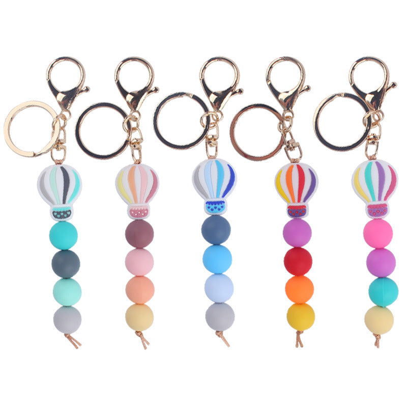 Hot Air Balloon Silicone Bead Keychain with Lobster Clasp Charm