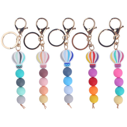 Hot Air Balloon Silicone Bead Keychain with Lobster Clasp Charm