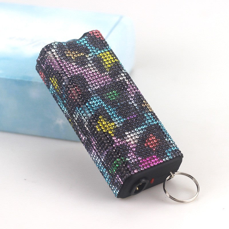 Self Defense Rhinestone Flashlight Electric Shock Keychain 4