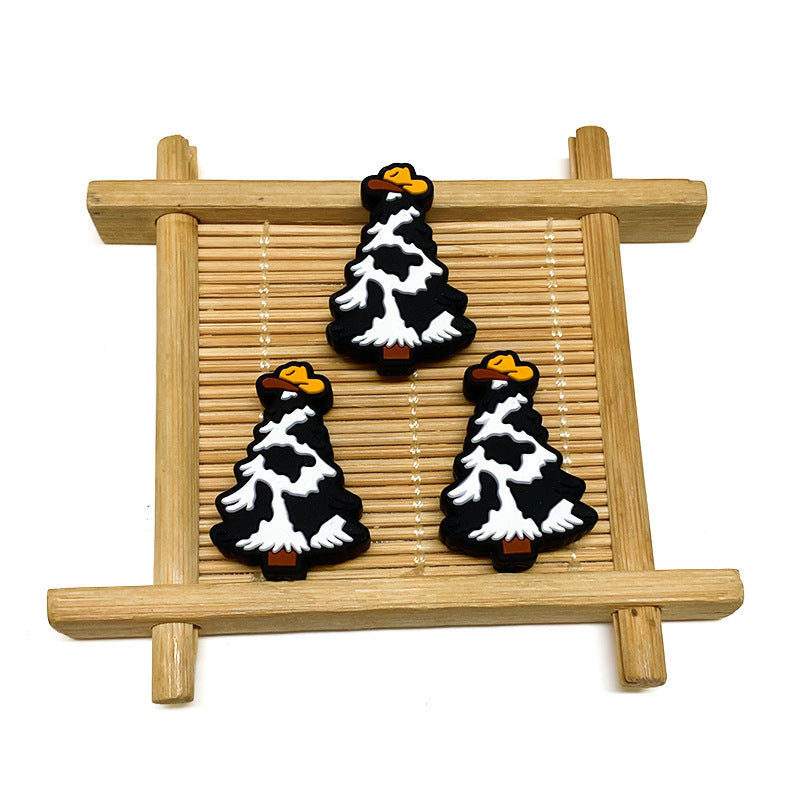 20Pcs Silicone Focal Beads Christmas Tree Black and White Design 4