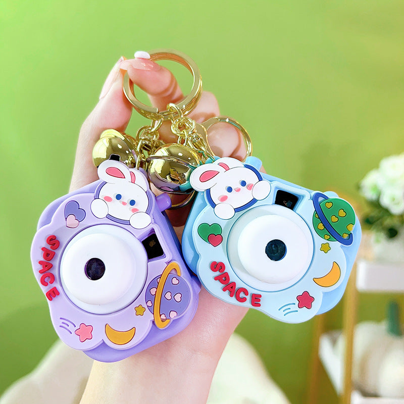 Light Up Rabbit Camera Plastic Keychain with Bell Charm