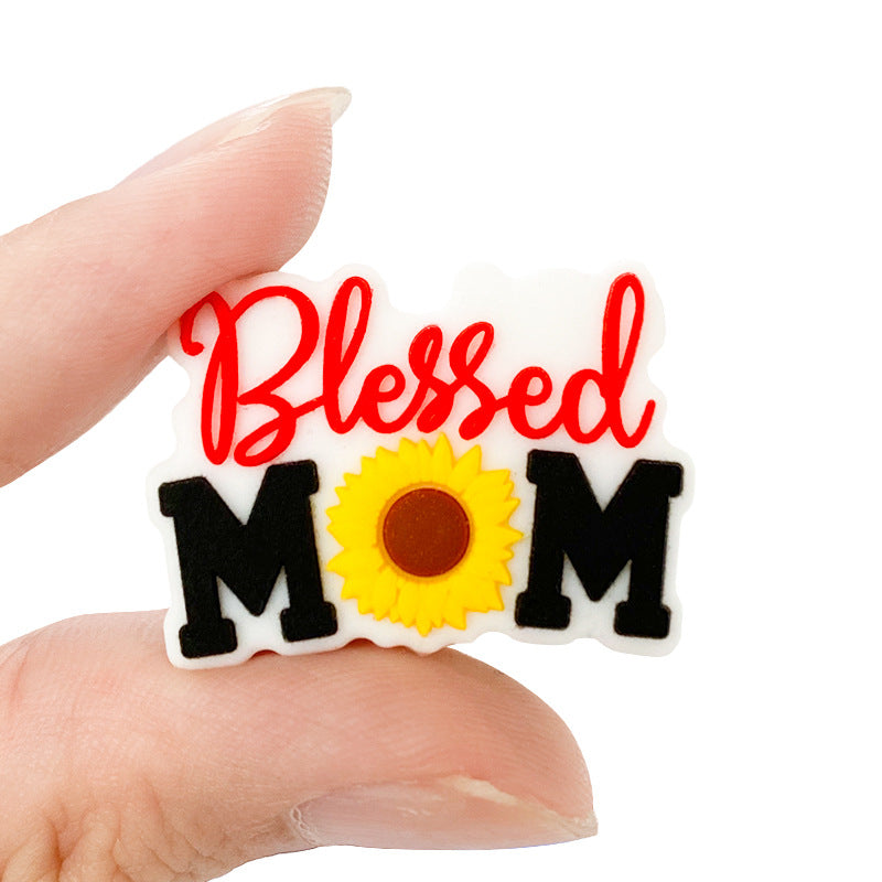 20pcs Silicone Focal Beads Blessed Mom Sunflower Design 4