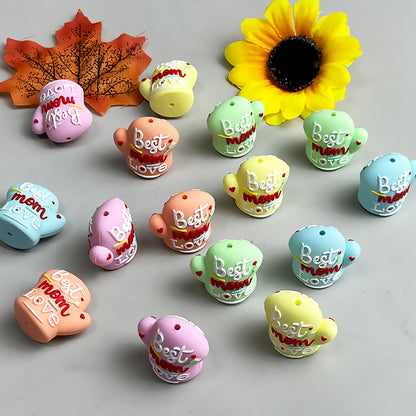 20Pcs Silicone 3D Focal Beads Mother Day Gloves Best Mom Love Print 2