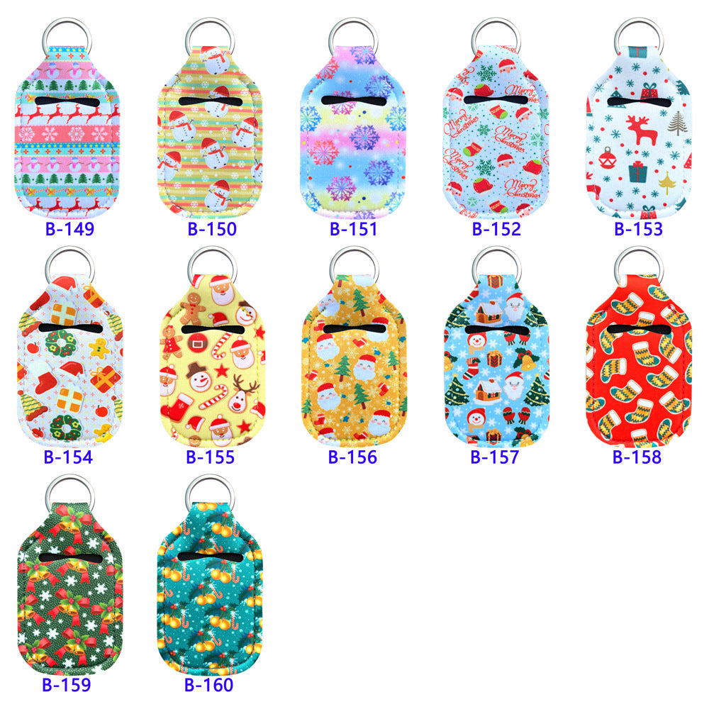 Christmas Printed Neoprene Holder Keychain Set for Bottles and Lipstick 10pcs 2