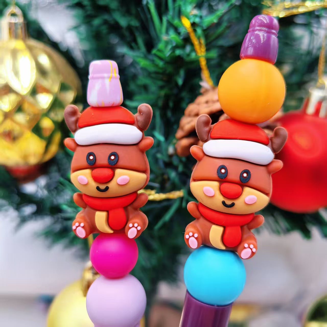 20Pcs Silicone 3D Focal Beads Christmas Deer Doll Sitting Pose