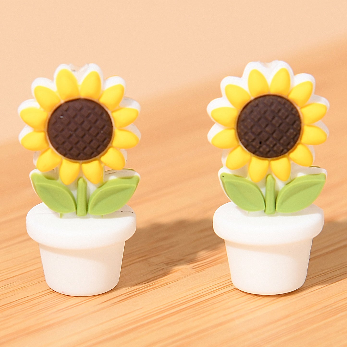 20pcs Silicone Focal Beads Flower Pot Sunflower Yellow White Flower Design 9