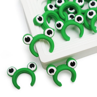 20pcs Silicone Focal Beads Green Frog Front Facing 4