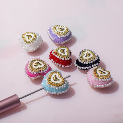 10pcs Heart Bear Rhinestone Acrylic Focal Beads 27.5x24.6mm 11