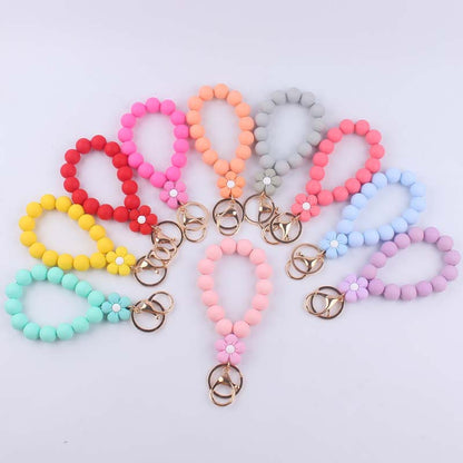 Flower Silicone Bead Wristlet Keychain with Daisy Charm 5
