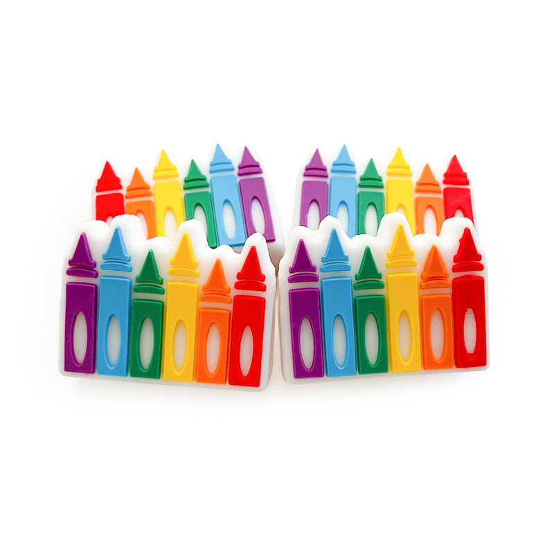 20pcs Silicone Focal Beads Crayon Row with Multicolor Design 4