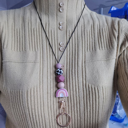 Rainbow Silicone Bead Keychain with Wooden Bead Charm 2