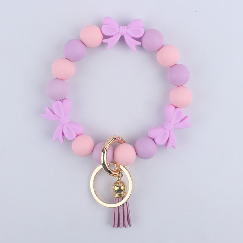 Bow Silicone Bead Wristlet Keychain 14cm Tassel Charm 8