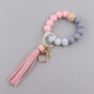 Leather PU Tassel Silicone Bead Wristlet Keychain 6