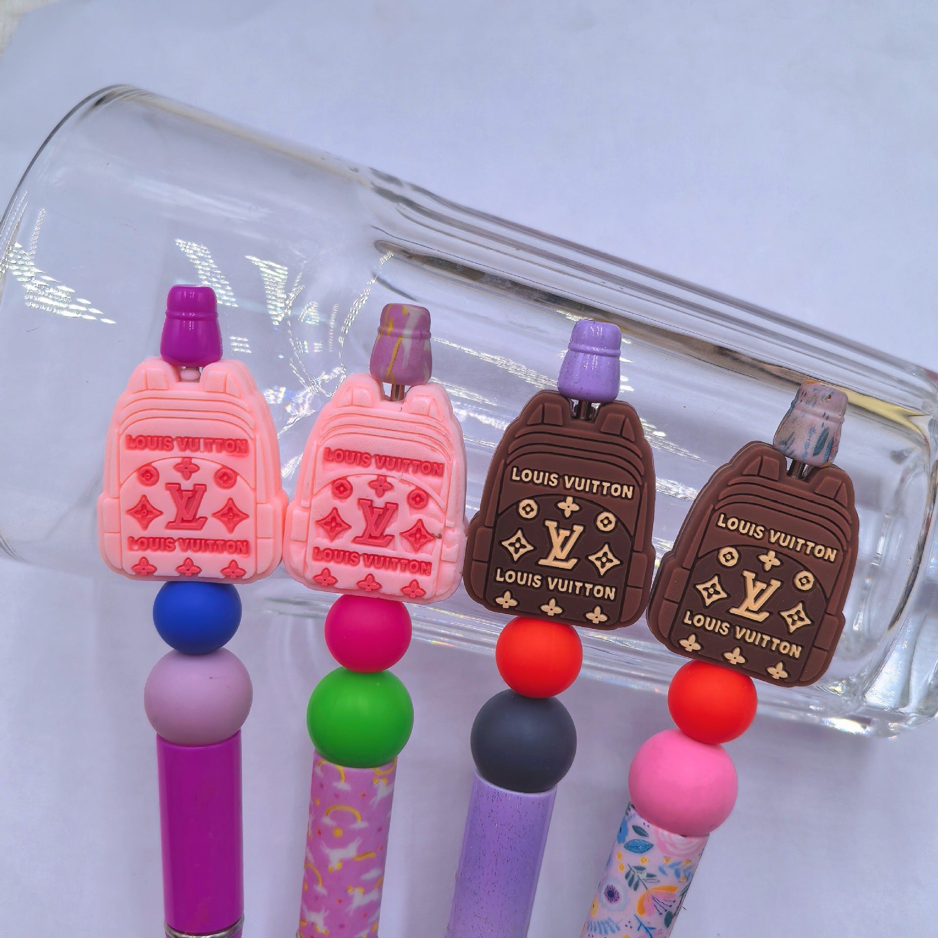 20Pcs Silicone Focal Beads Brown Pink Backpack Design 2